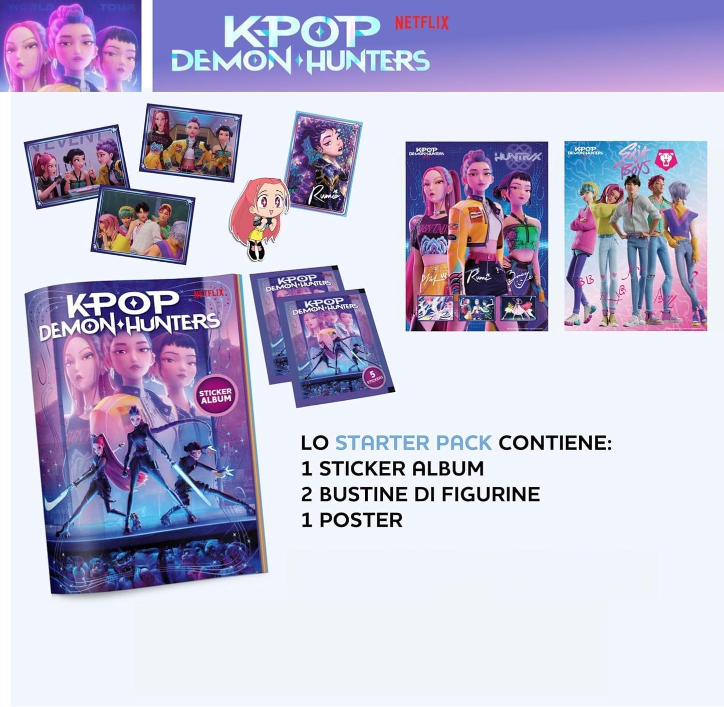 KPOP Demon Hunters Album + 2 Bustine di Figurine