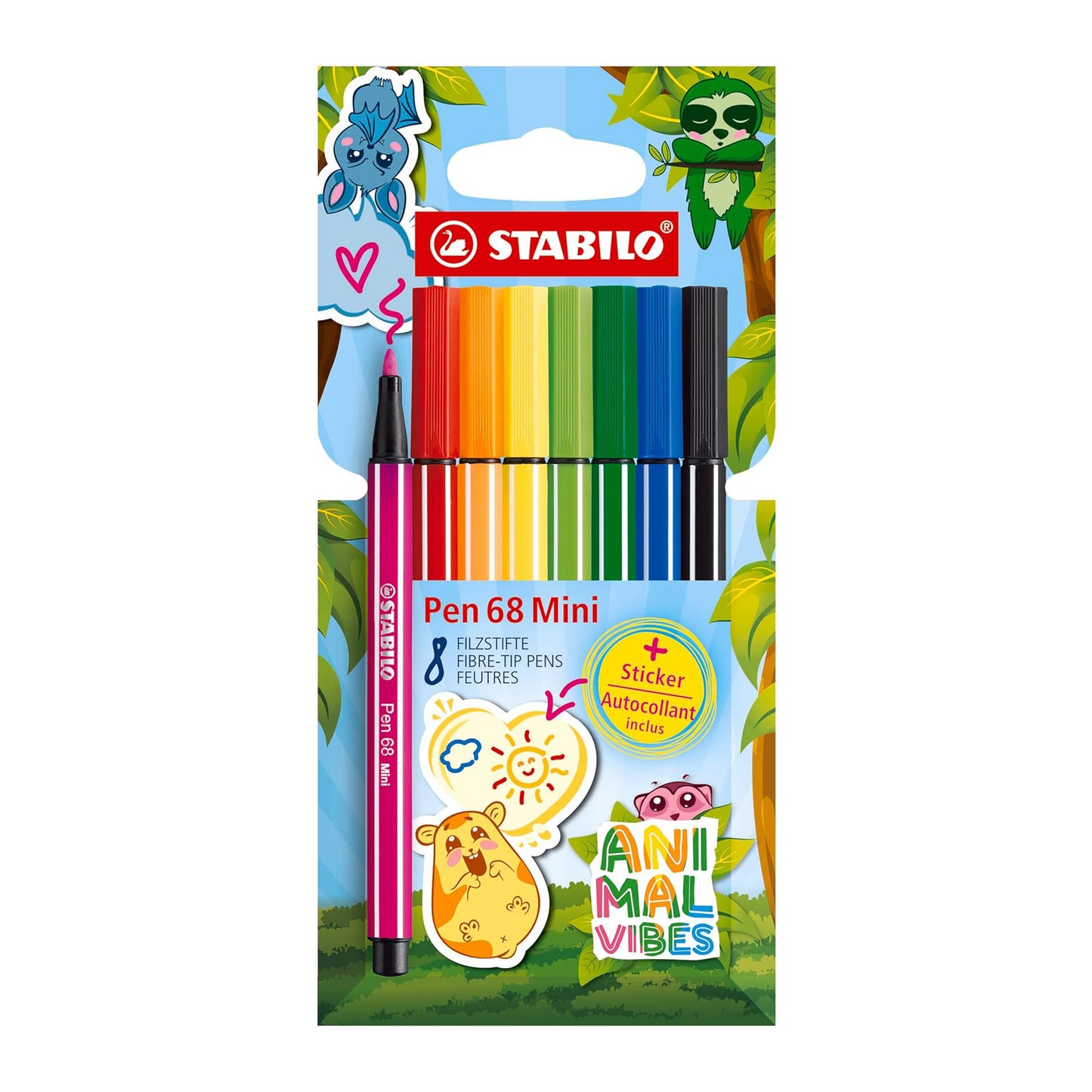 Stabilo Pen 68 Mini Animal Vibes Set 8 Pezzi