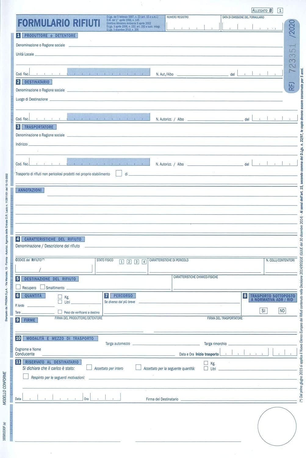 Formulari di identificazione rifiuti trasp