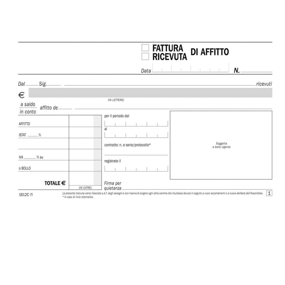 Ricevuta fattura di affitto duplice copia