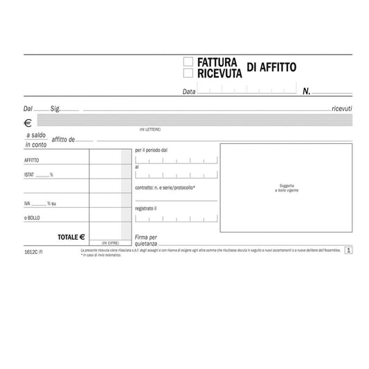 Ricevuta fattura di affitto duplice copia